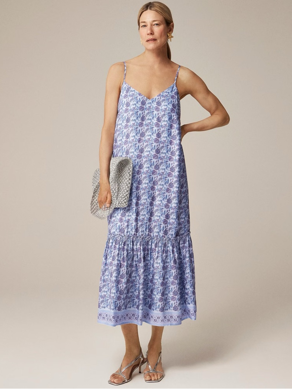 J.Crew Tiered dress in dusty periwinkle block print